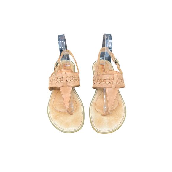 🌾Born 8M Tan Leather Woven Sandals Thong Slingback Boho Country-Coded Summer - Picture 3 of 8